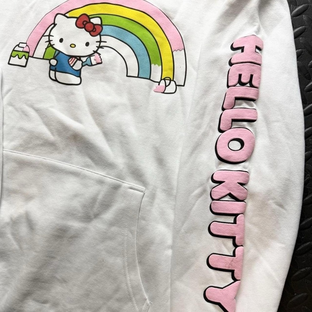 Hello Kitty Rainbow Hoodie Large White Sanrio Graphic Womens Unisex Y2K - Picture 7 of 8